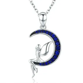 Fairy in Blue Moon Cubic Zirconia 925 Sterling Silver Fashion Pendant Necklace