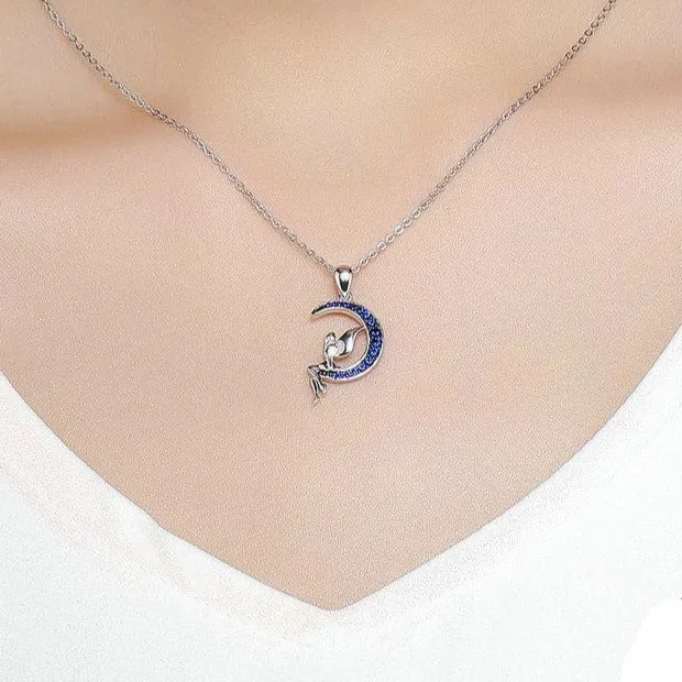 Fairy in Blue Moon Cubic Zirconia 925 Sterling Silver Fashion Pendant Necklace