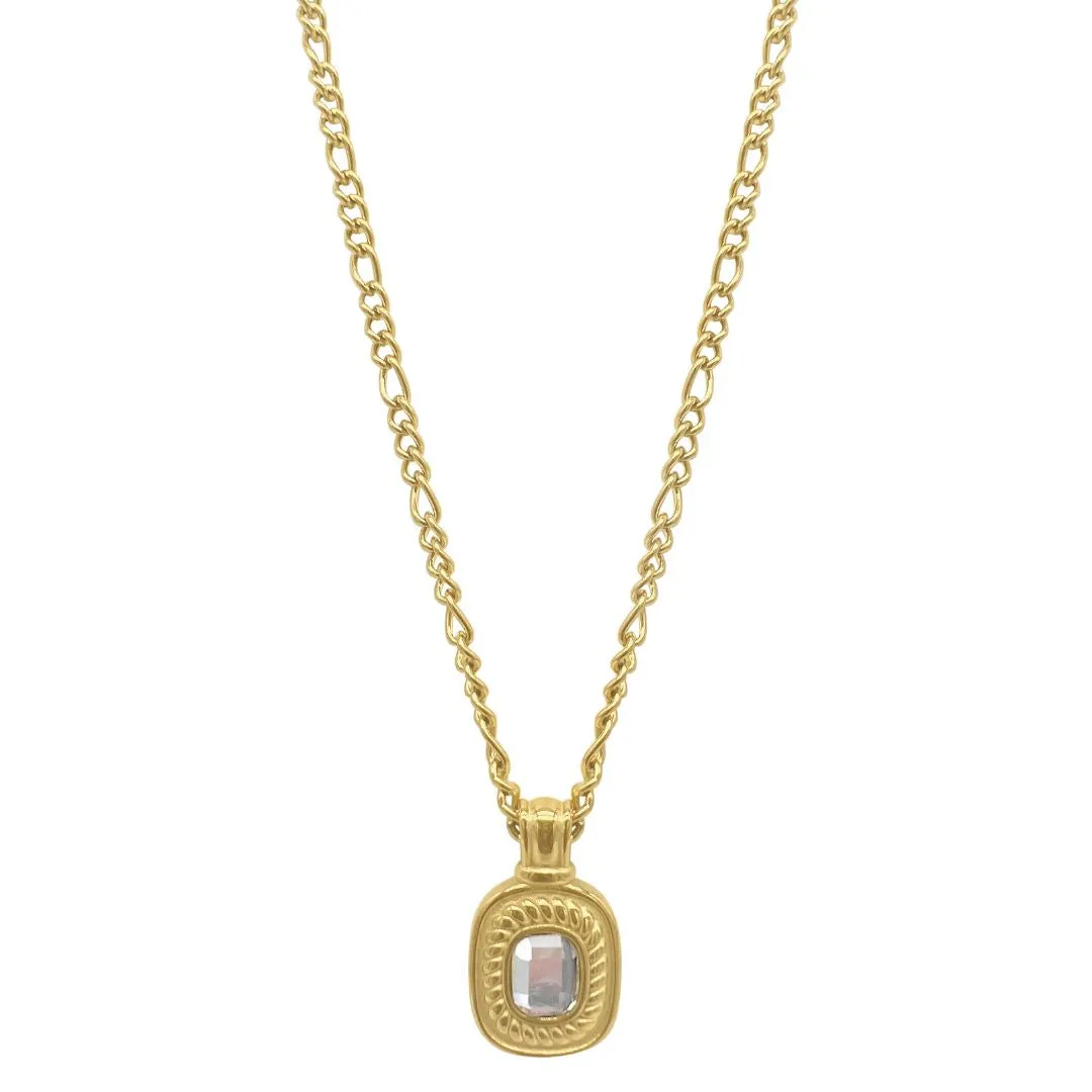 Figaro Chain with Clear Crystal Pendant Necklace gold