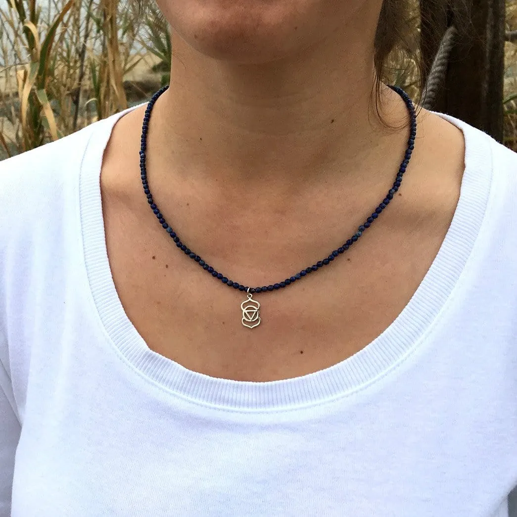 Fine Faceted Lapis Lazuli and Sterling Silver 'Third Eye Chakra' Pendant Necklace