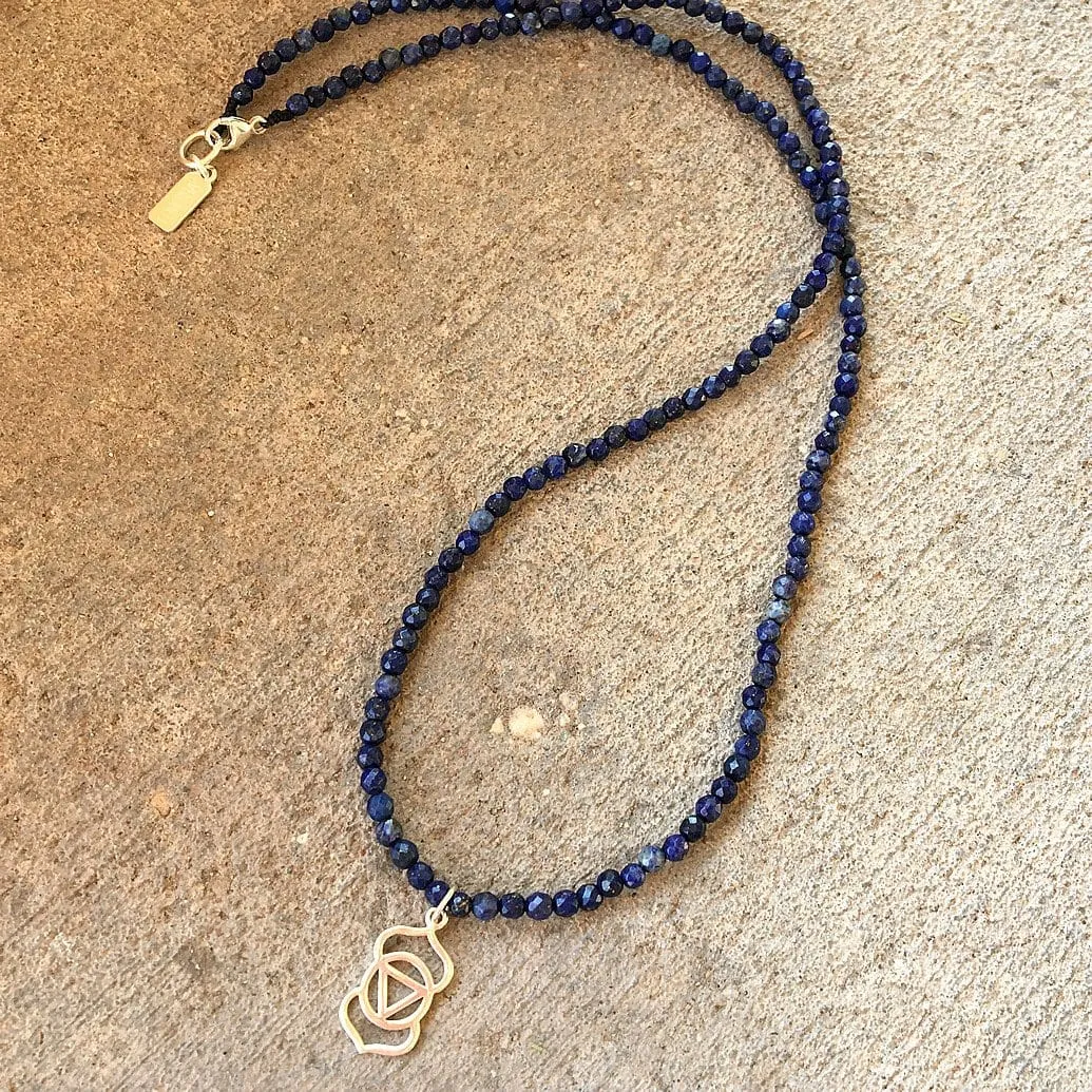 Fine Faceted Lapis Lazuli and Sterling Silver 'Third Eye Chakra' Pendant Necklace