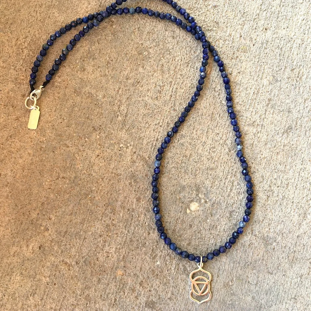 Fine Faceted Lapis Lazuli and Sterling Silver 'Third Eye Chakra' Pendant Necklace