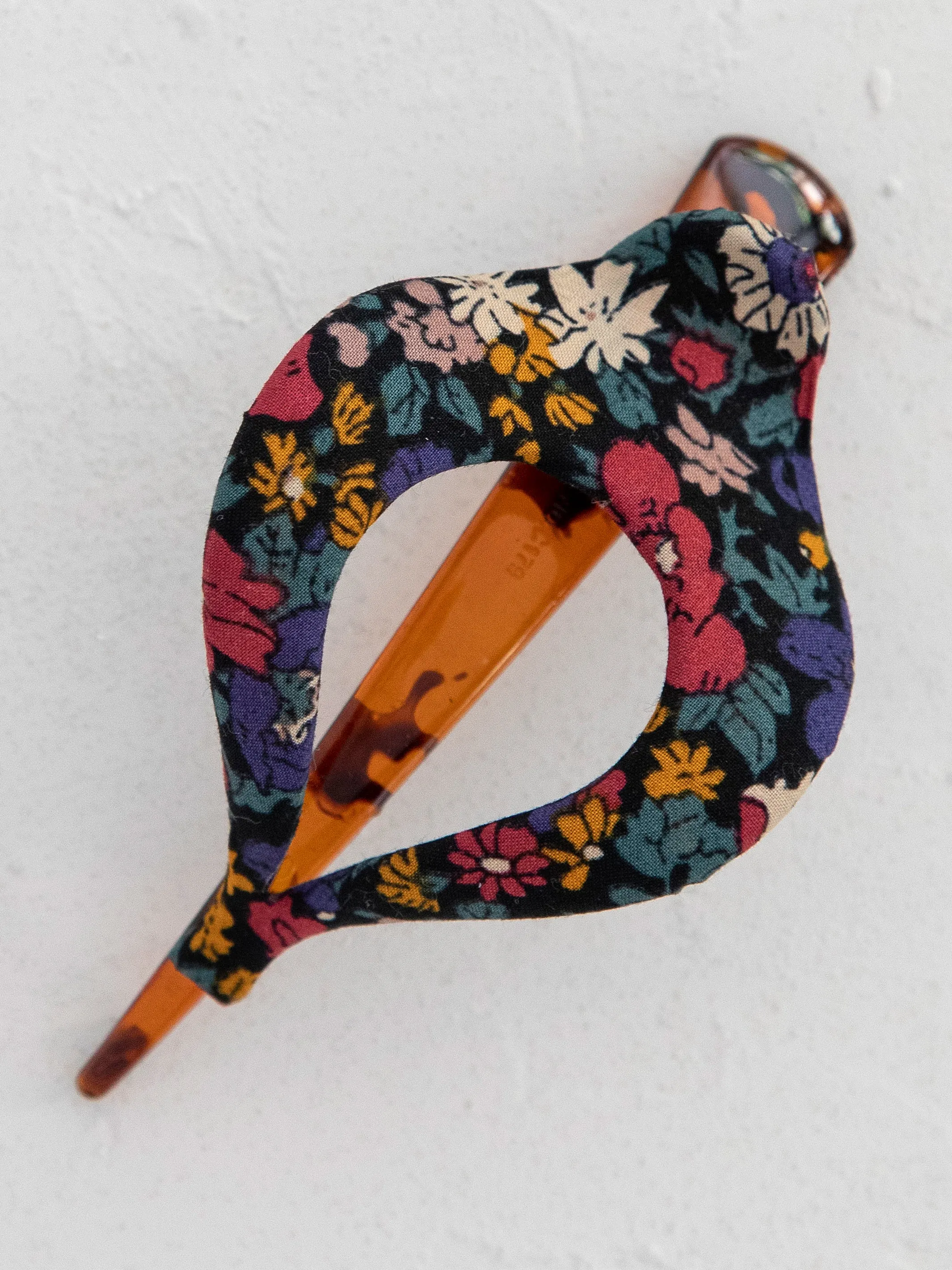 Floral Fabric Boho Hair Clip - Navy