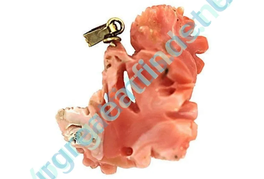 Gold & Hand-Carved Coral Pendant