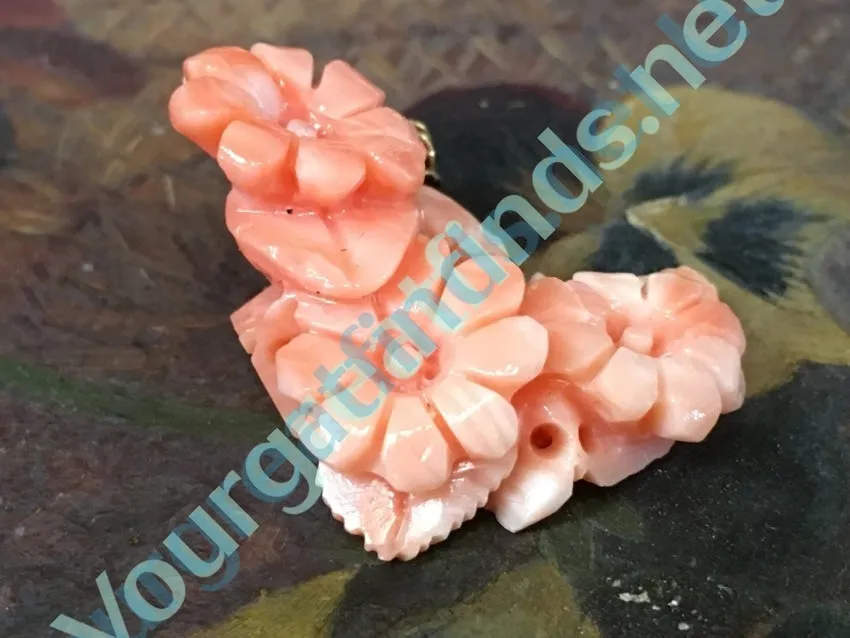 Gold & Hand-Carved Coral Pendant