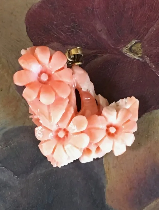 Gold & Hand-Carved Coral Pendant