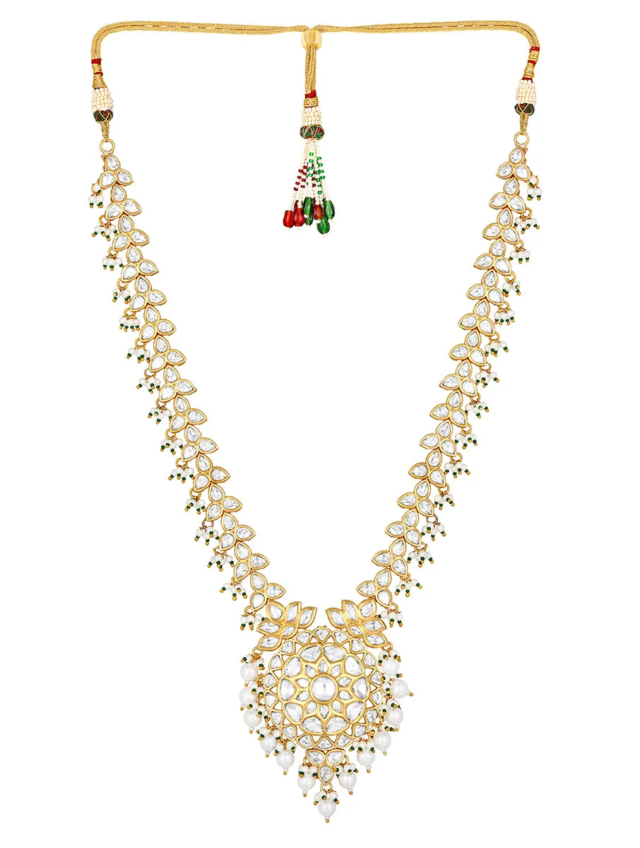 Gold Plated Kundan Necklace with Agate and Pearls