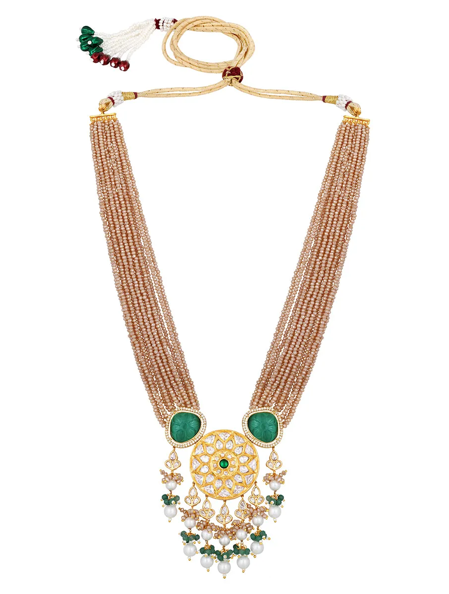 Gold Plated Kundan Necklace with Onyx and Pearls