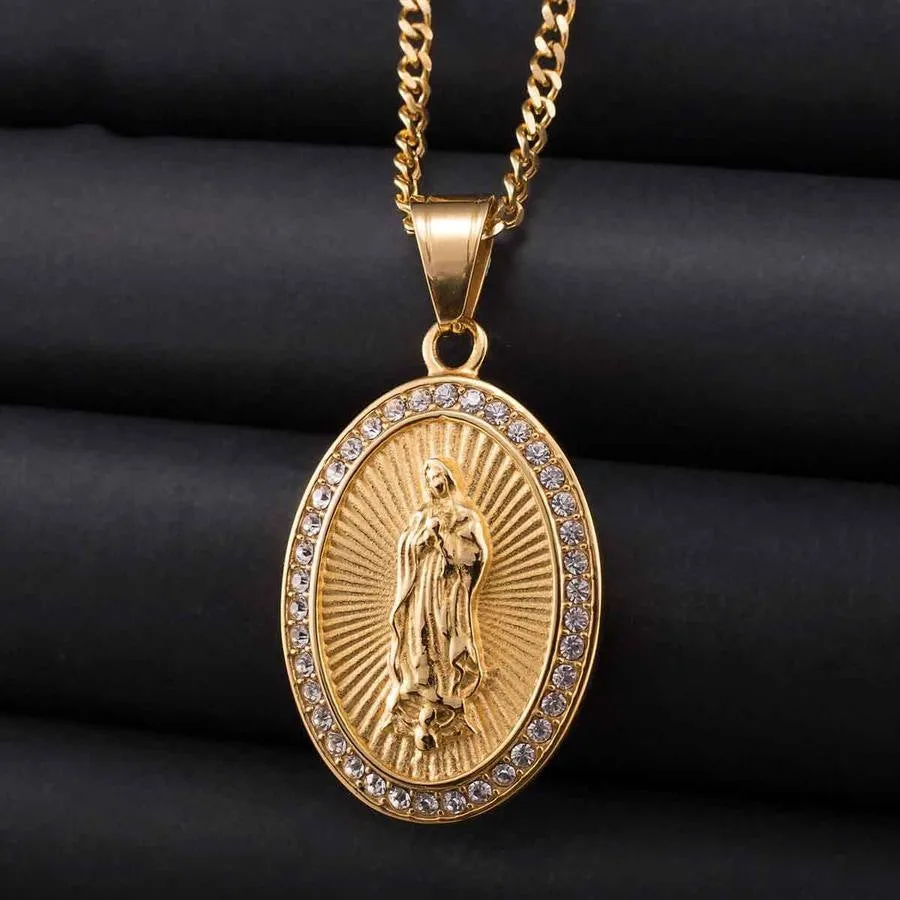 Elegant Guadalupe Pendant Necklace - Sacred Religious Jewelry with Intricate Detailing