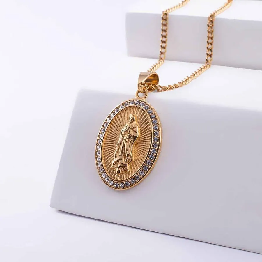 Elegant Guadalupe Pendant Necklace - Sacred Religious Jewelry with Intricate Detailing