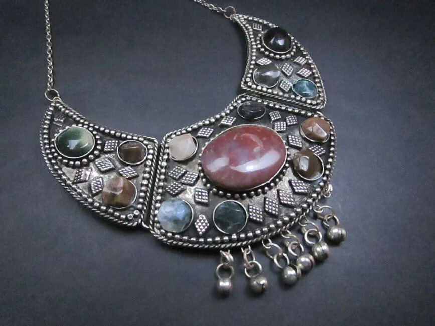 Gypsy Stones Necklace Antiqued River Agate Handcrafted In India Festival Gipsy Jewelry Banjara