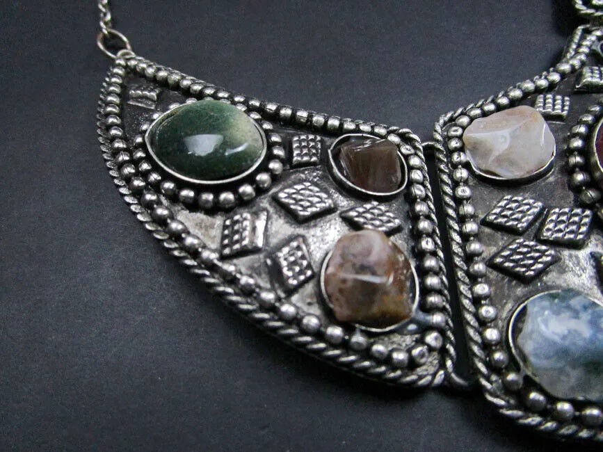 Gypsy Stones Necklace Antiqued River Agate Handcrafted In India Festival Gipsy Jewelry Banjara