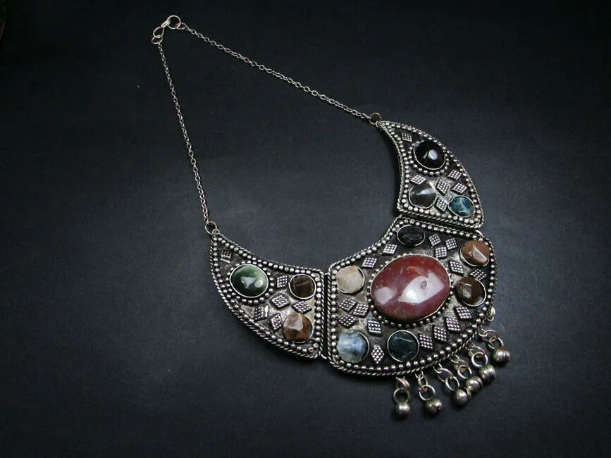 Gypsy Stones Necklace Antiqued River Agate Handcrafted In India Festival Gipsy Jewelry Banjara