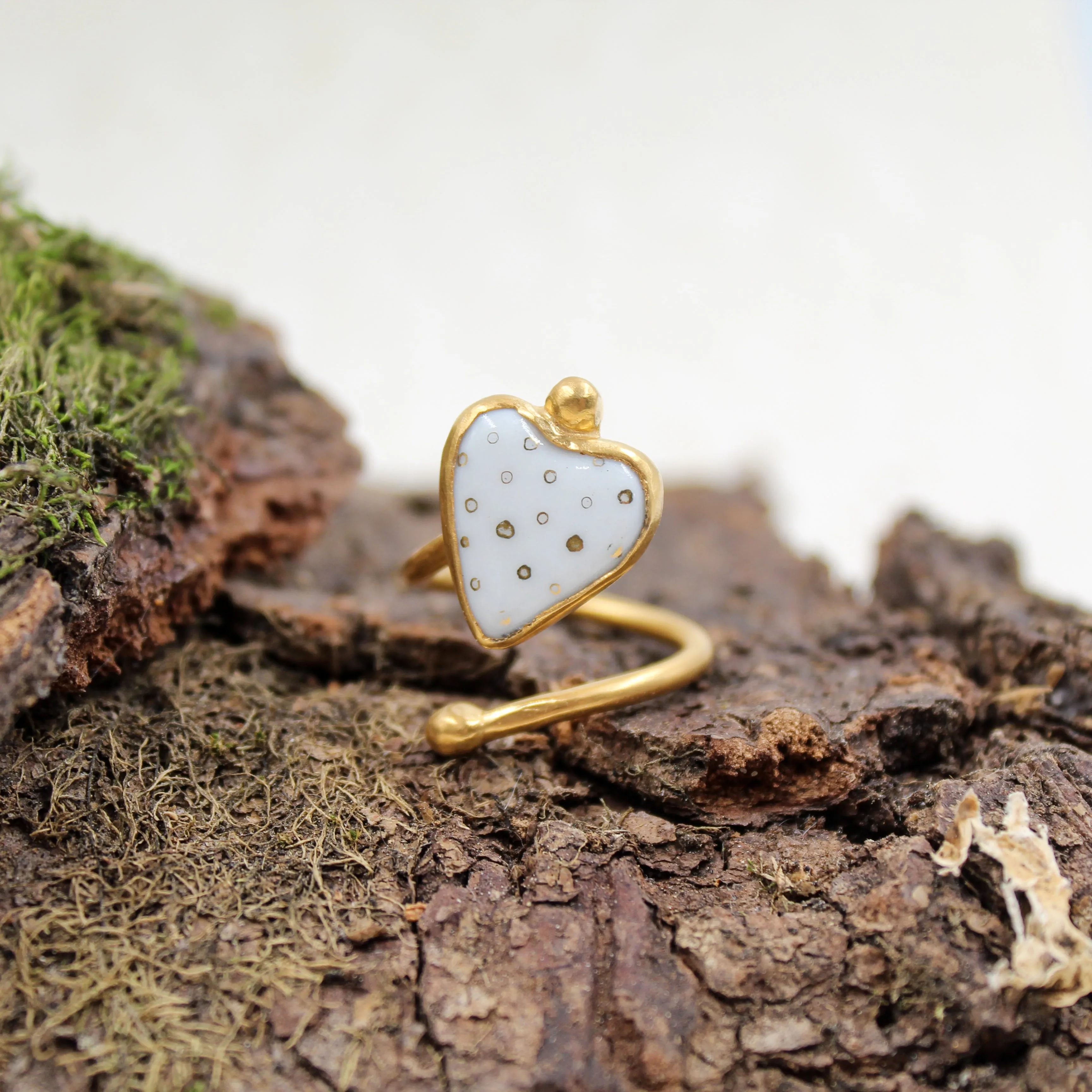 Handmade Adjustable Ring, Porcelain Heart.