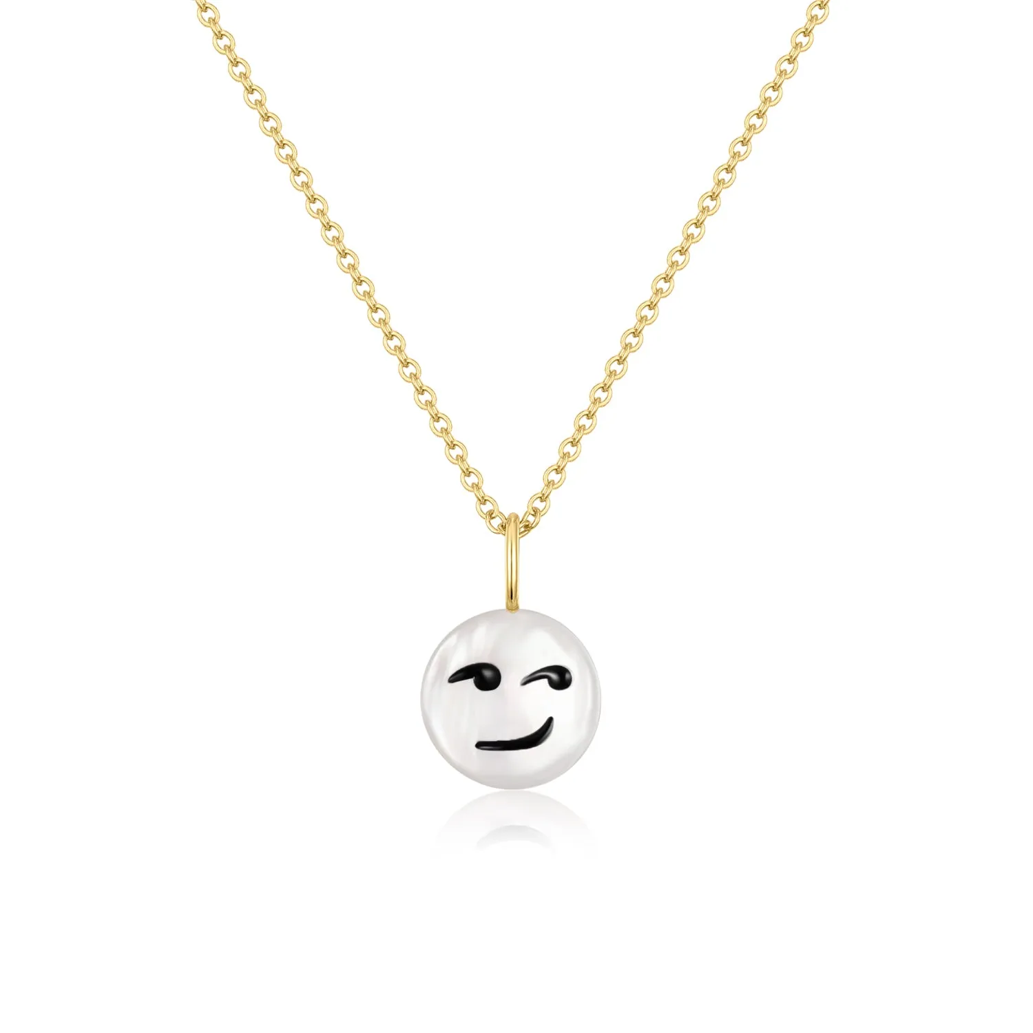 Happy Kids | Smirk Pendant | White Mother of Pearl | 14K Gold Plated 925 Silver