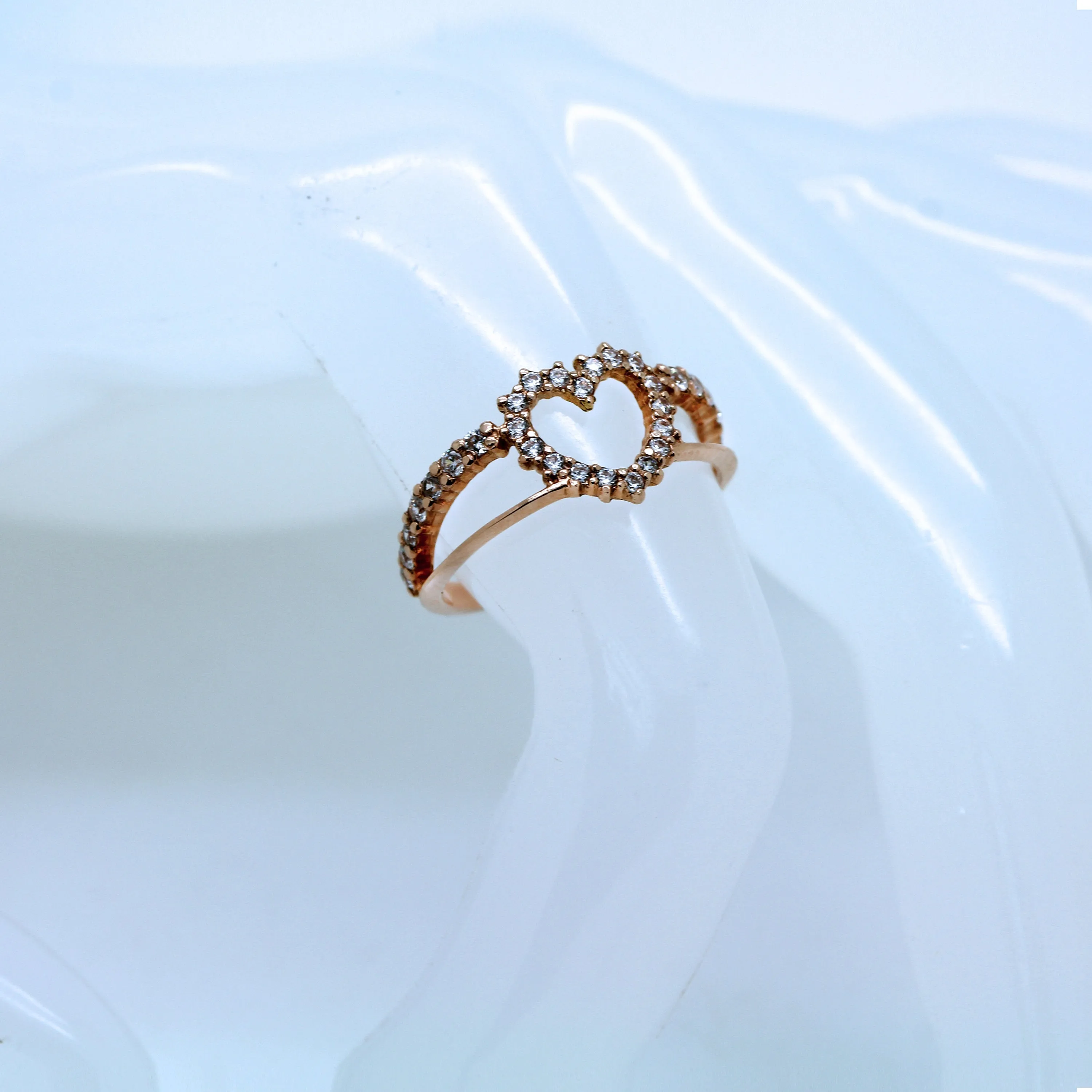 Heart and White Zircons Women Ring 14K Gold