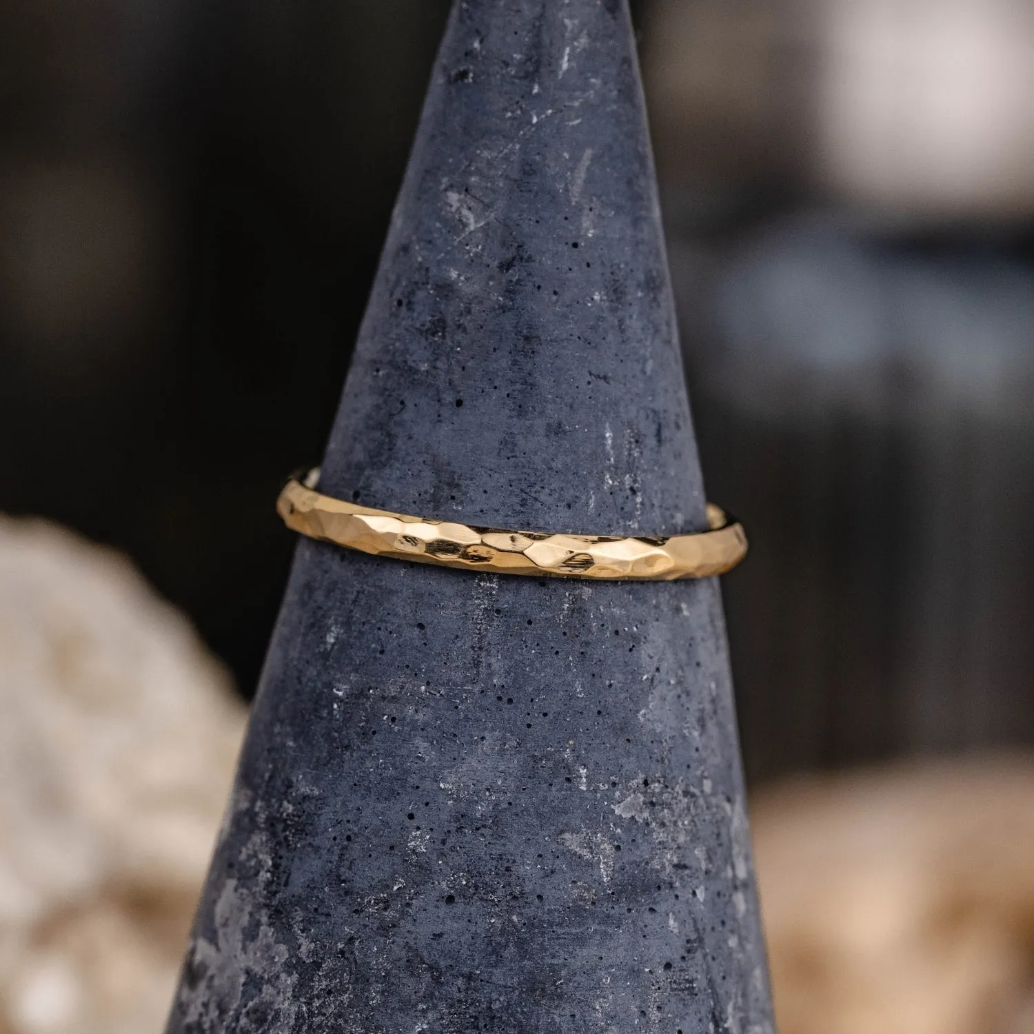 (In-Stock) The Rosalind | Women's Hammered 10k Yellow Gold Stacking Ring - Size 5 | 2mm Wide