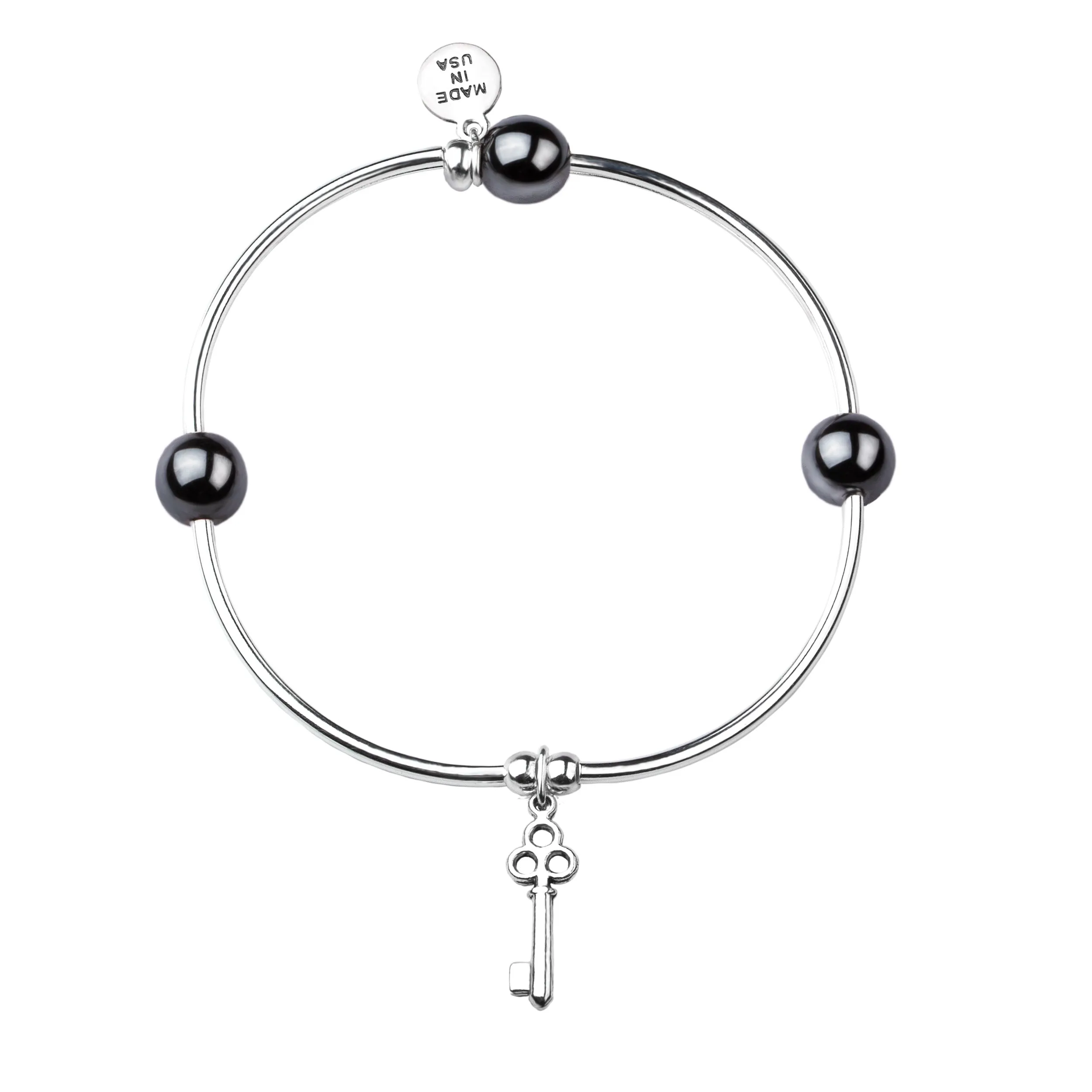 Key | Soft Bangle Charm Bracelet |  Hematite