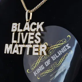 King Of Bling's Yellow Sterling Silver BLACK LIVES MATTER Sign Pendant 6.37ct Cubic Zirconia