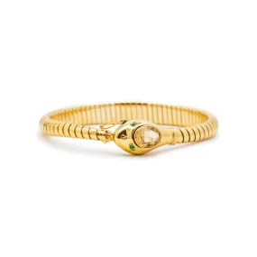 Ladies 18K Yellow Gold Citrine Emerald Snake Flexible Bangle Bracelet