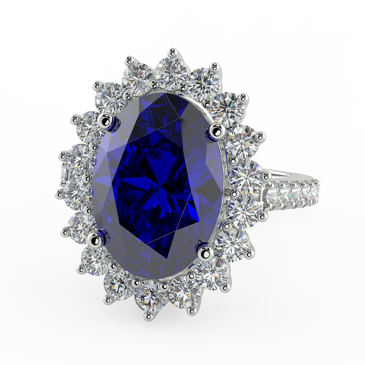 Lady Diana Blue stone Silver Diamond Cut Ring (925 Sterling Silver)