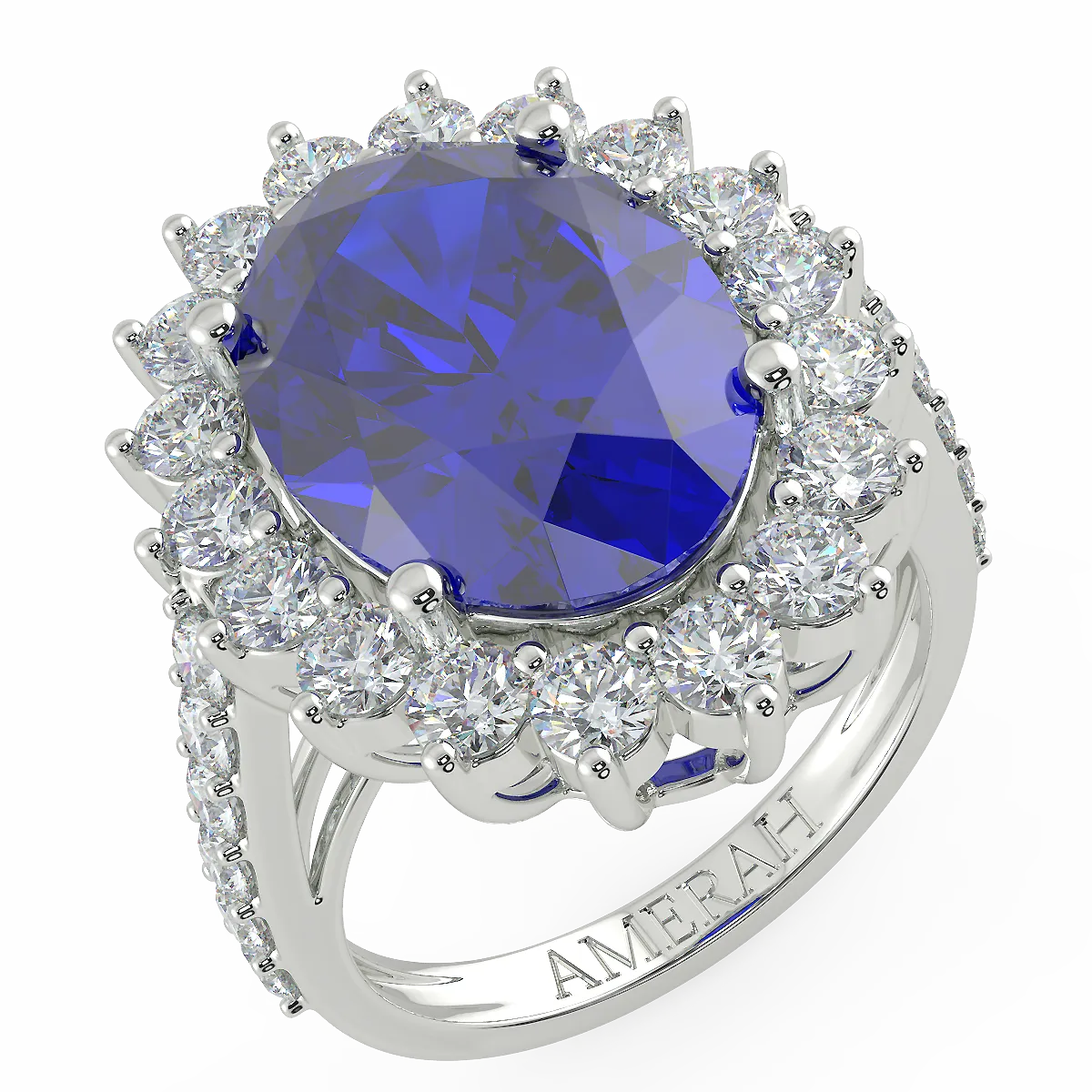 Lady Diana Blue stone Silver Diamond Cut Ring (925 Sterling Silver)