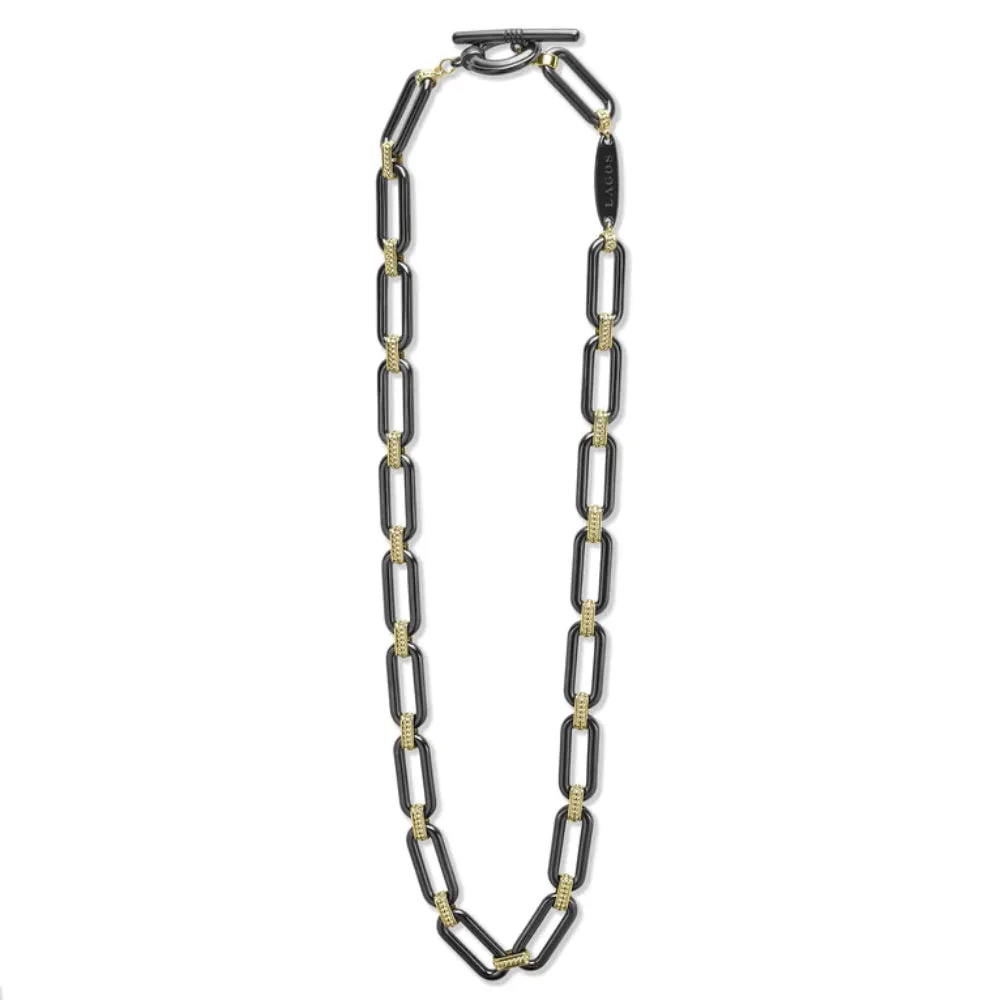 Lagos 18k Gold and Black Ceramic Link Necklace