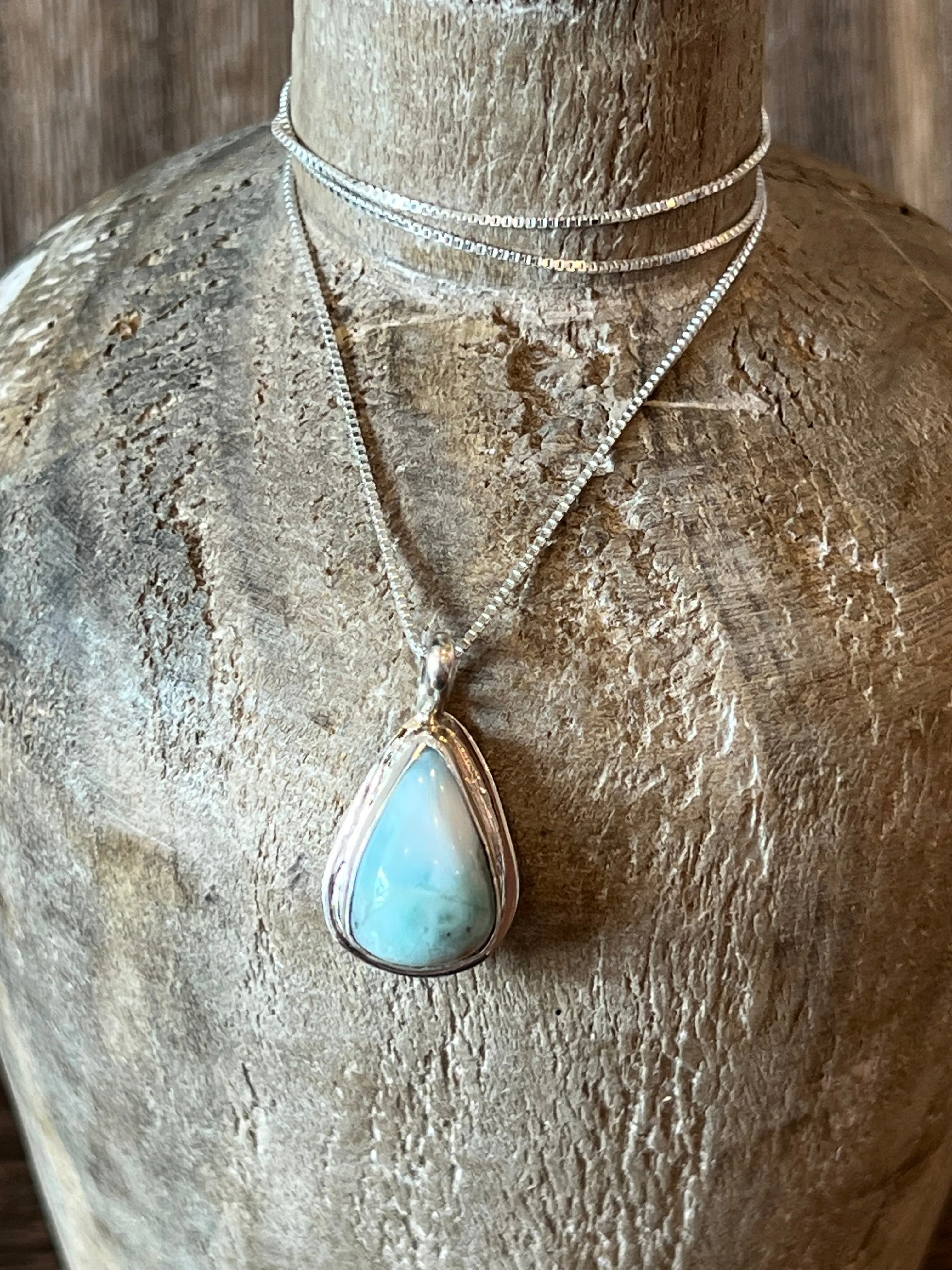 Larimar Tear Drop Sterling Silver Necklace