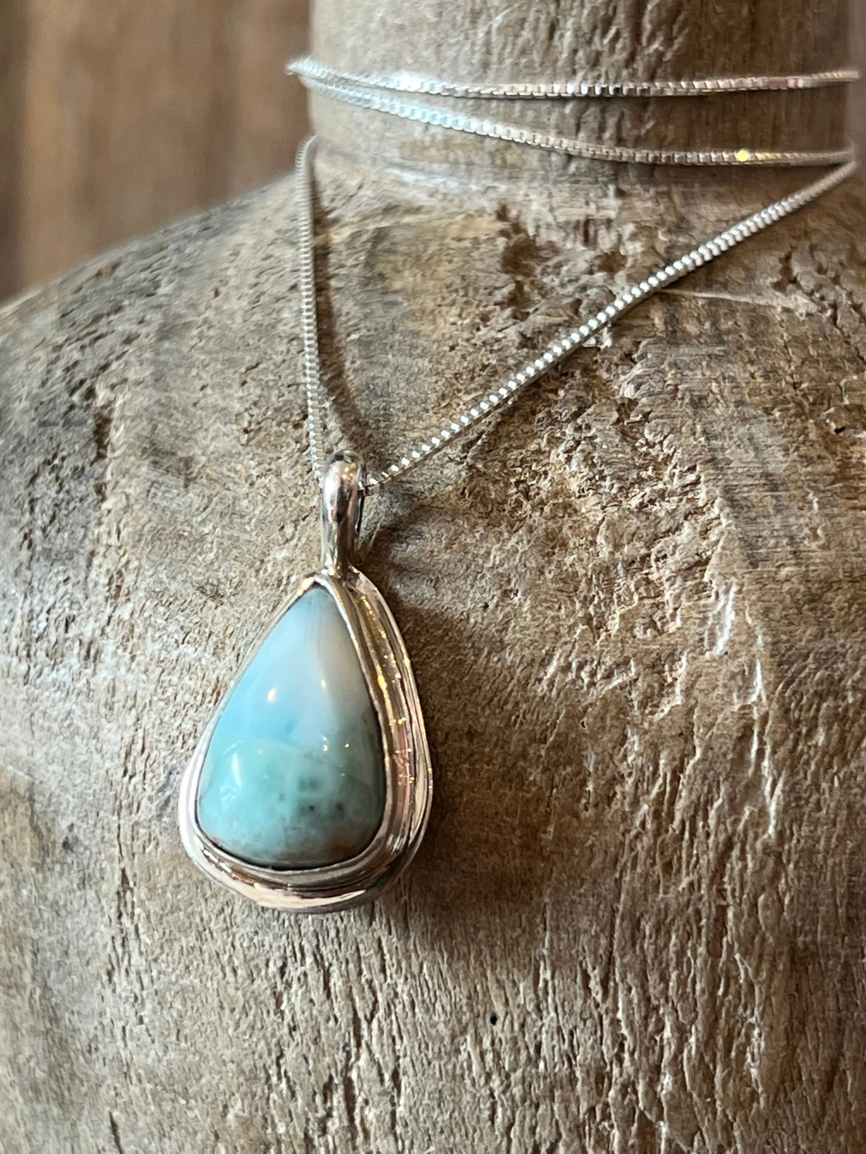 Larimar Tear Drop Sterling Silver Necklace