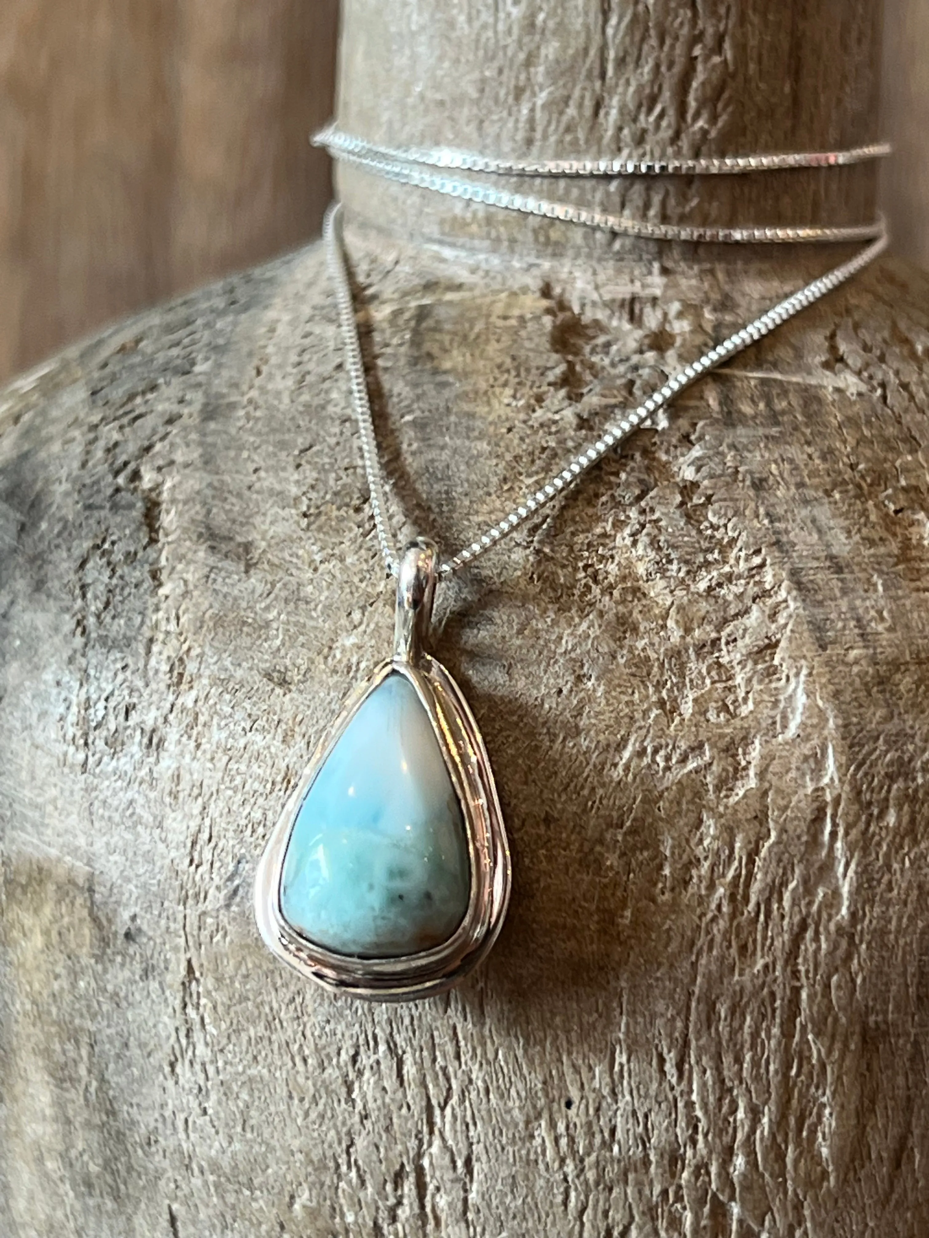 Larimar Tear Drop Sterling Silver Necklace