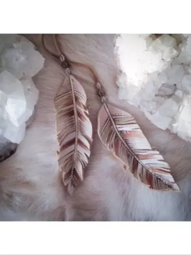 Leather Feather In The Wind Lariat Necklace Hand Painted Genuine Cowhide Beige Copper Tribal Bolo With Antiqued Brass By Free People