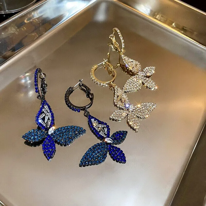 Luxurious Elegant Crystal Butterfly Hoop Earrings