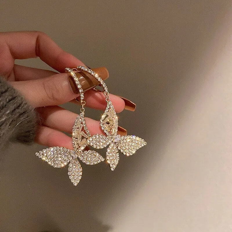 Luxurious Elegant Crystal Butterfly Hoop Earrings