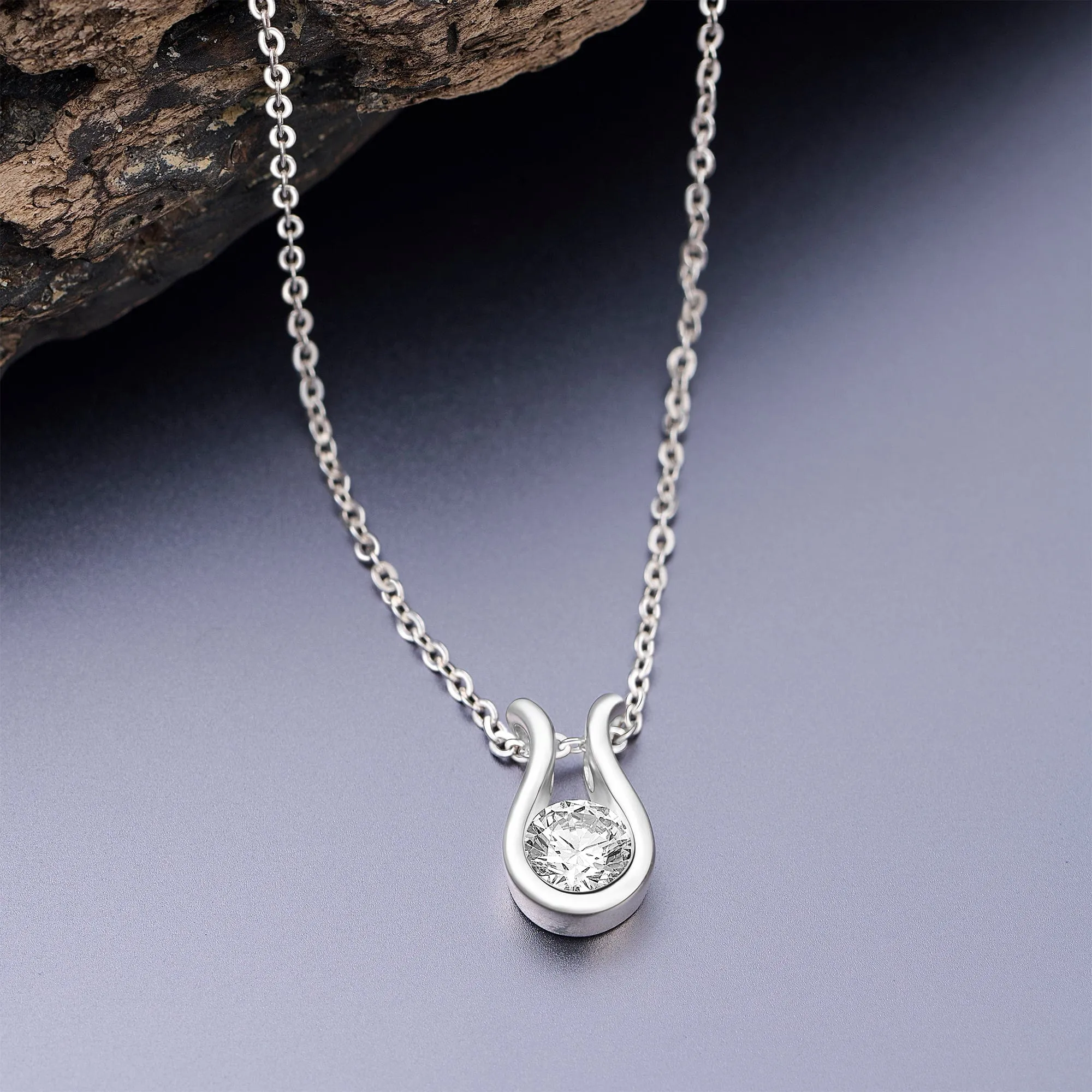 Lyre Horseshoe Cubic Zirconia Necklace Sterling Silver