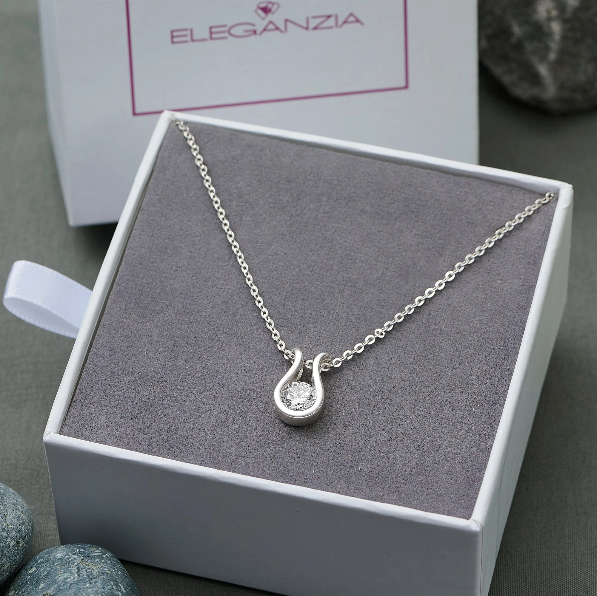 Lyre Horseshoe Cubic Zirconia Necklace Sterling Silver