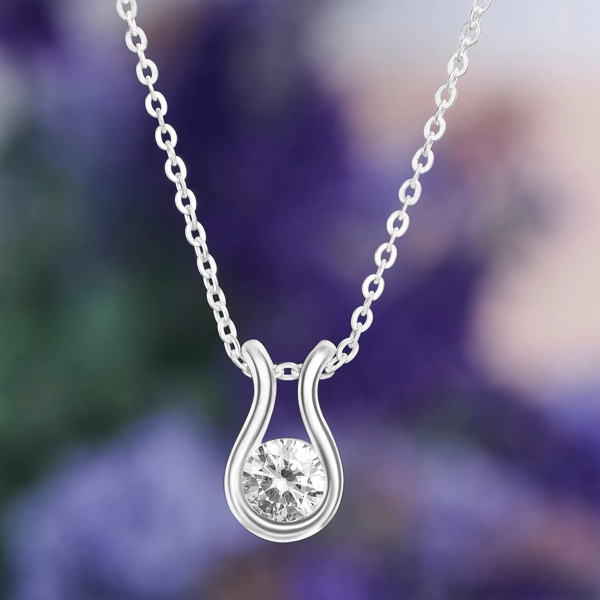 Lyre Horseshoe Cubic Zirconia Necklace Sterling Silver