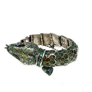 Margot de Taxco Vintage Enamel Silver Green Snake Mexico Bracelet