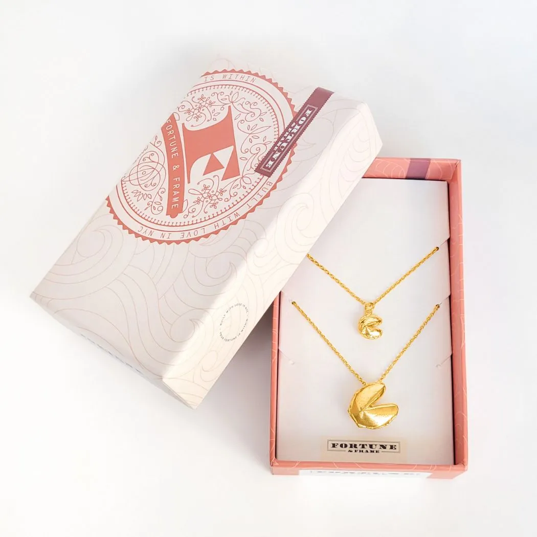 Medium Fortune Cookie Locket and Mini Pendant Gift Set - Gold