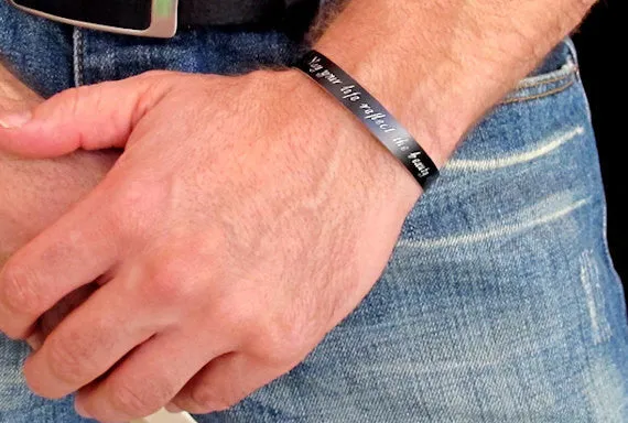 Men's Personalized Black Cuff Bracelet for Him