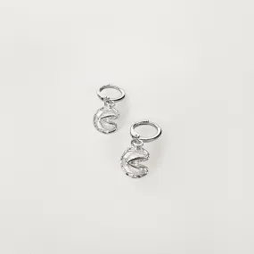 Mini Fortune Cookie Huggie Earrings - Silver