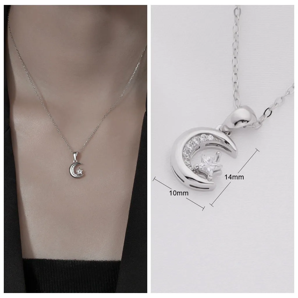 Moon and CZ Star Sterling Silver Necklace