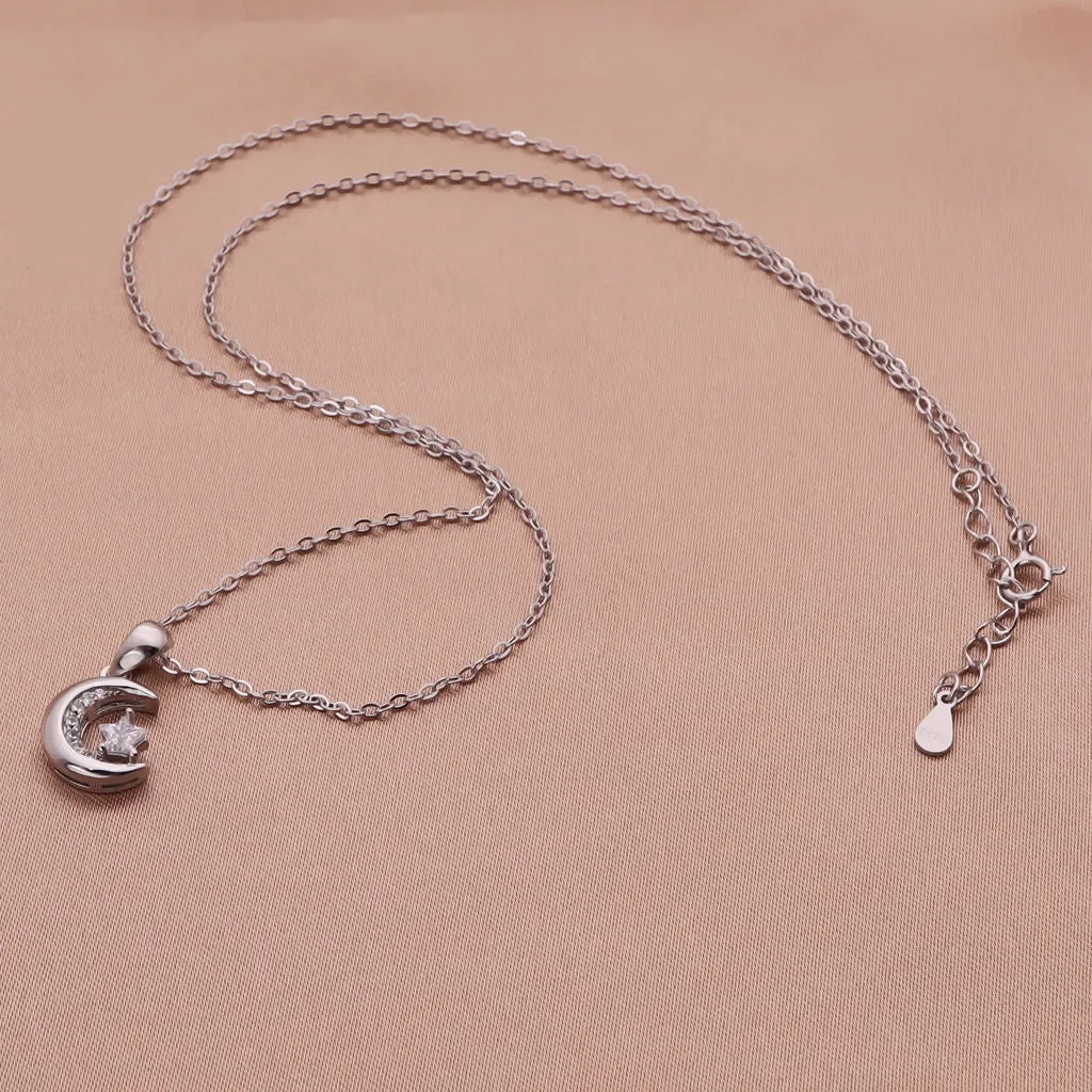 Moon and CZ Star Sterling Silver Necklace