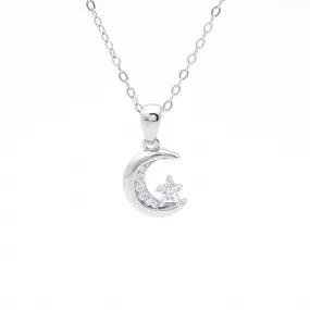 Moon and CZ Star Sterling Silver Necklace