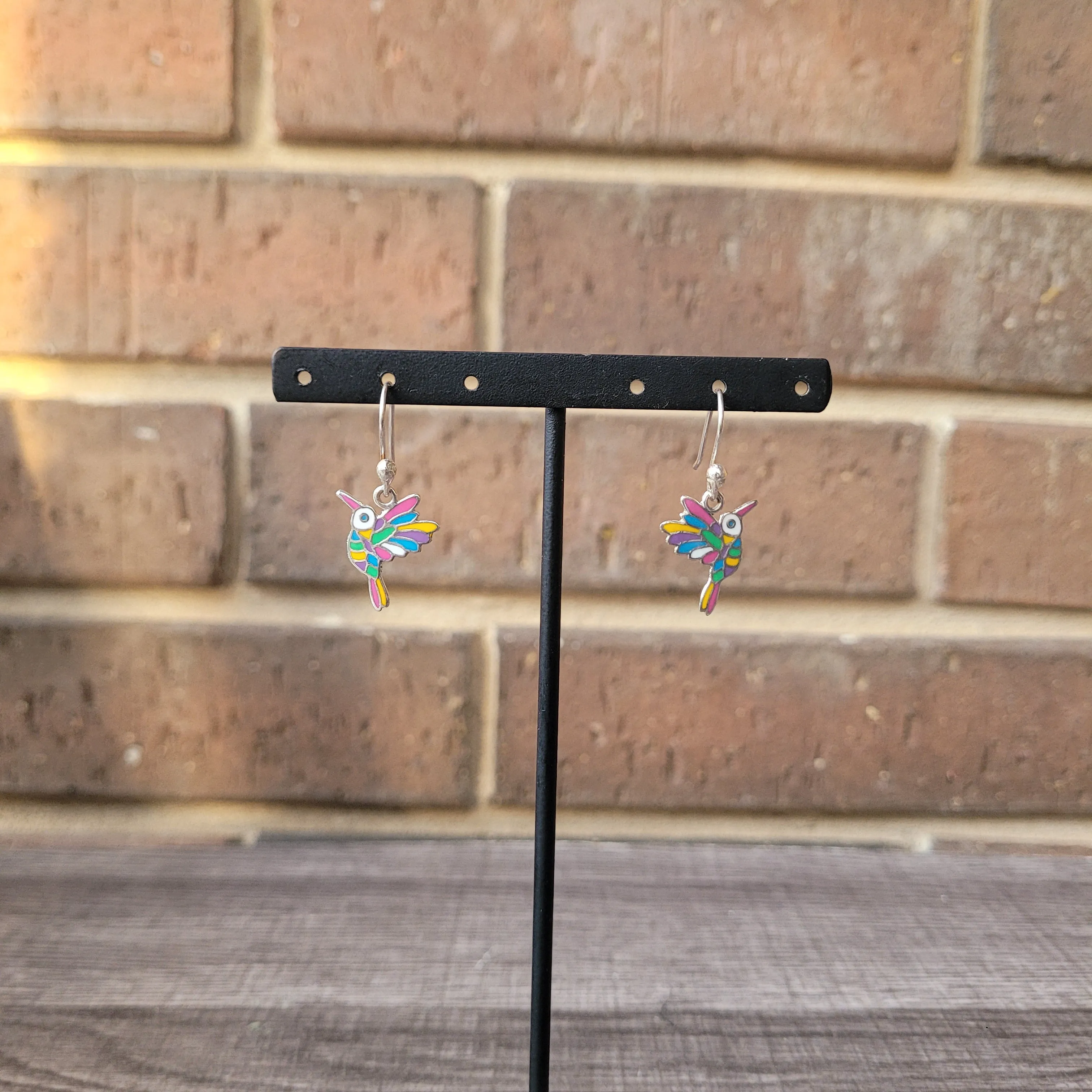 Multicolor hummingbird 925 silver earrings