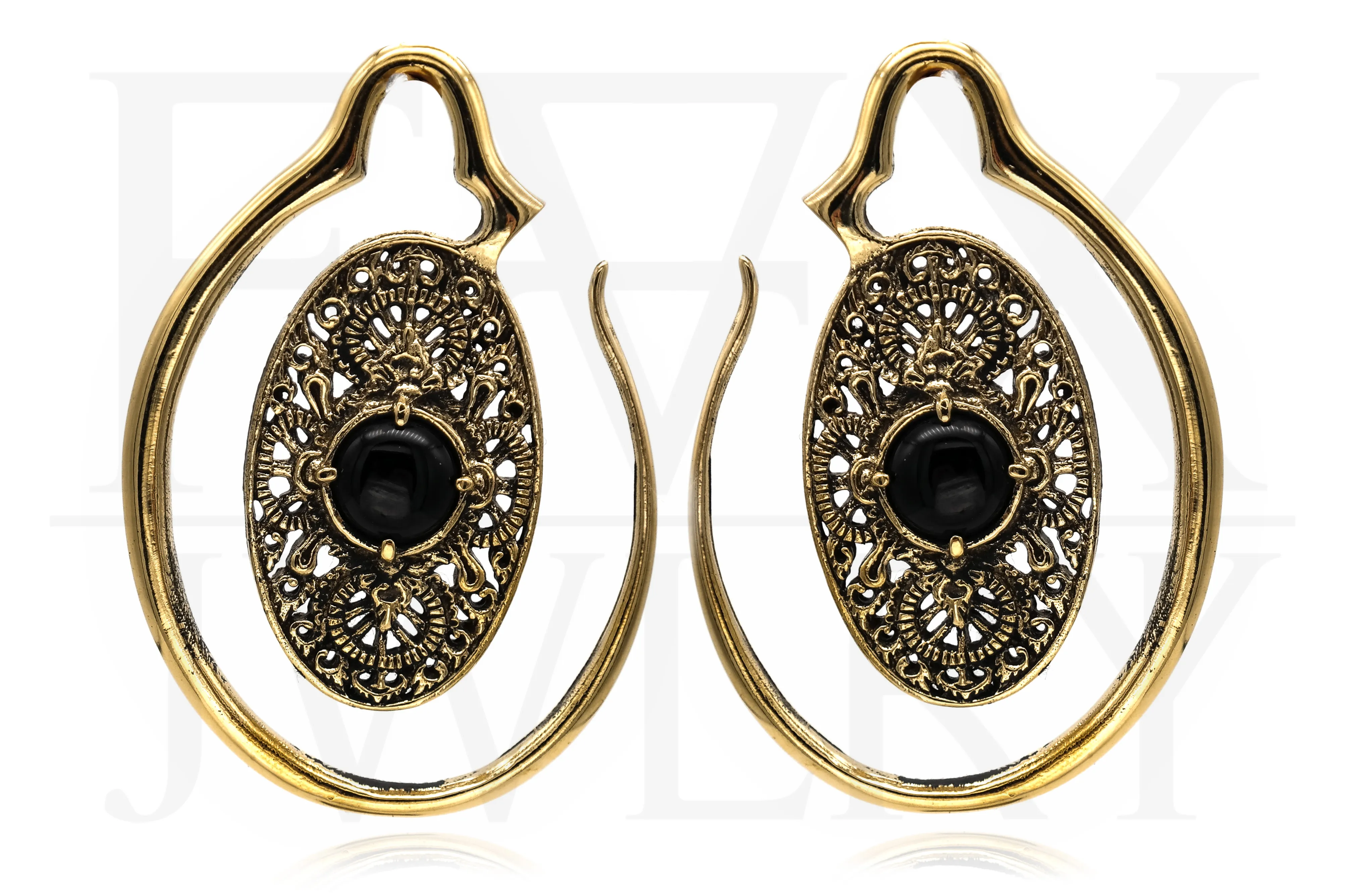 Oval Brass Onyx Ear Weights