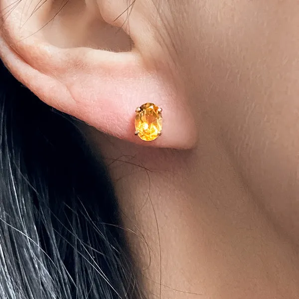 Oval Citrine Stud Earrings, 5x7mm.