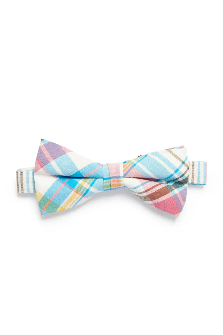 Pastel Plaid Print Bow Tie - Blue