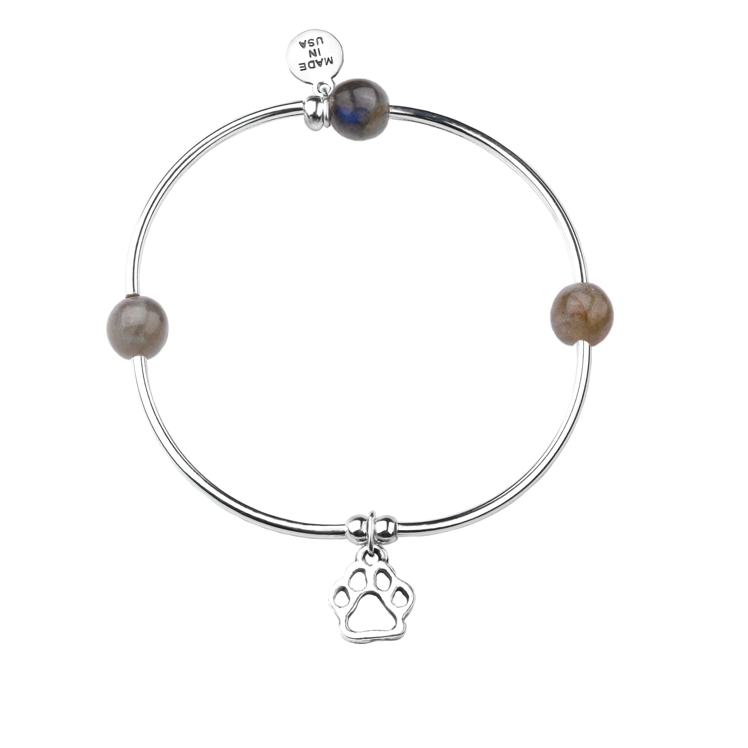 Paw Print | Soft Bangle Charm Bracelet | Labradorite