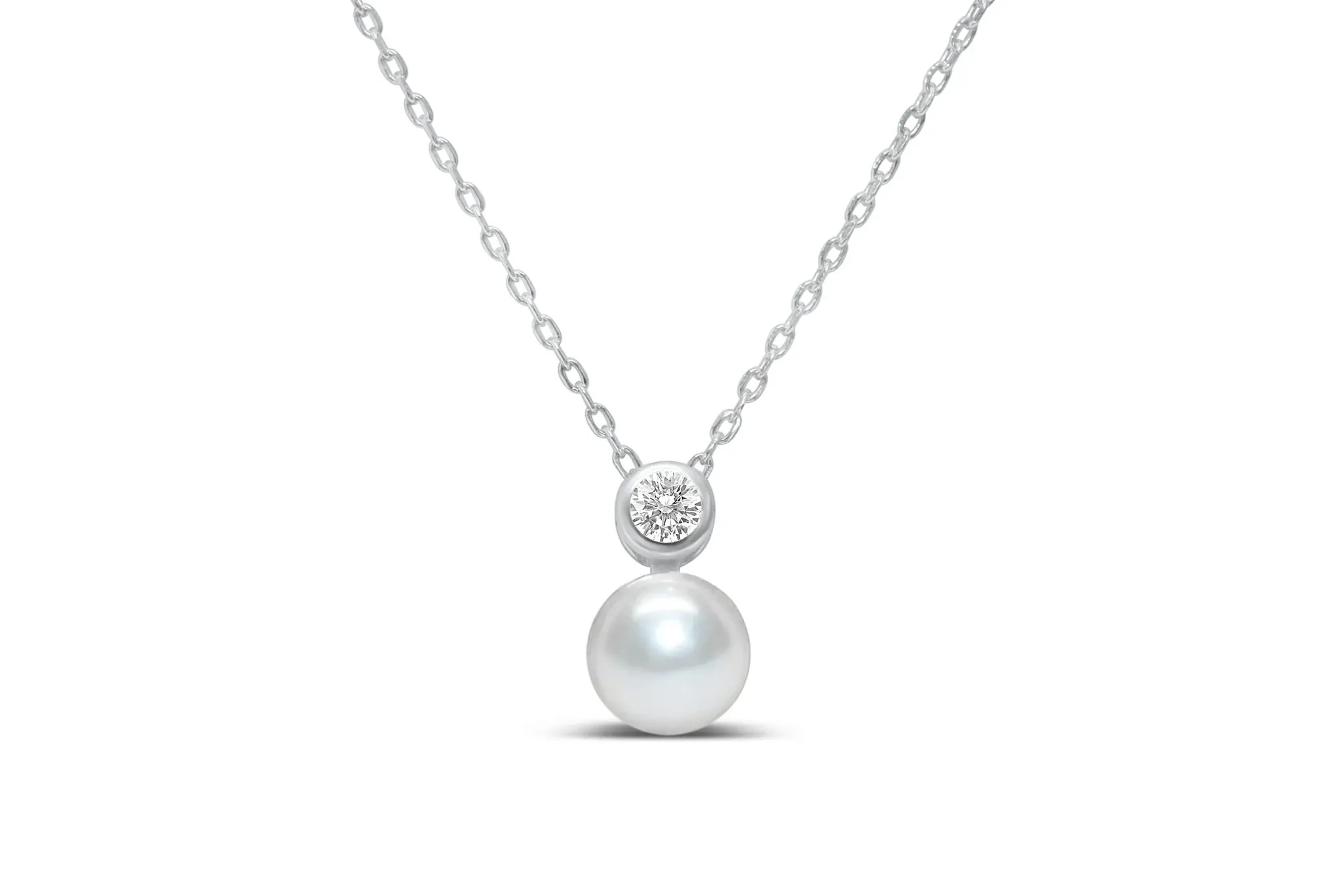 Pearl Bezel CZ Necklace (Silver)