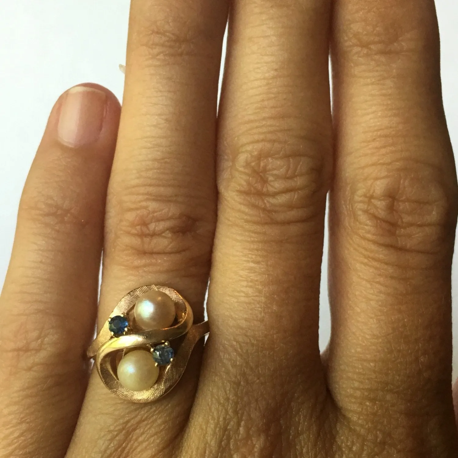 Avant Garde Pearl and Spinel Ring - 10K Yellow Gold - June Birthstone - Perfect 4th Anniversary Gift